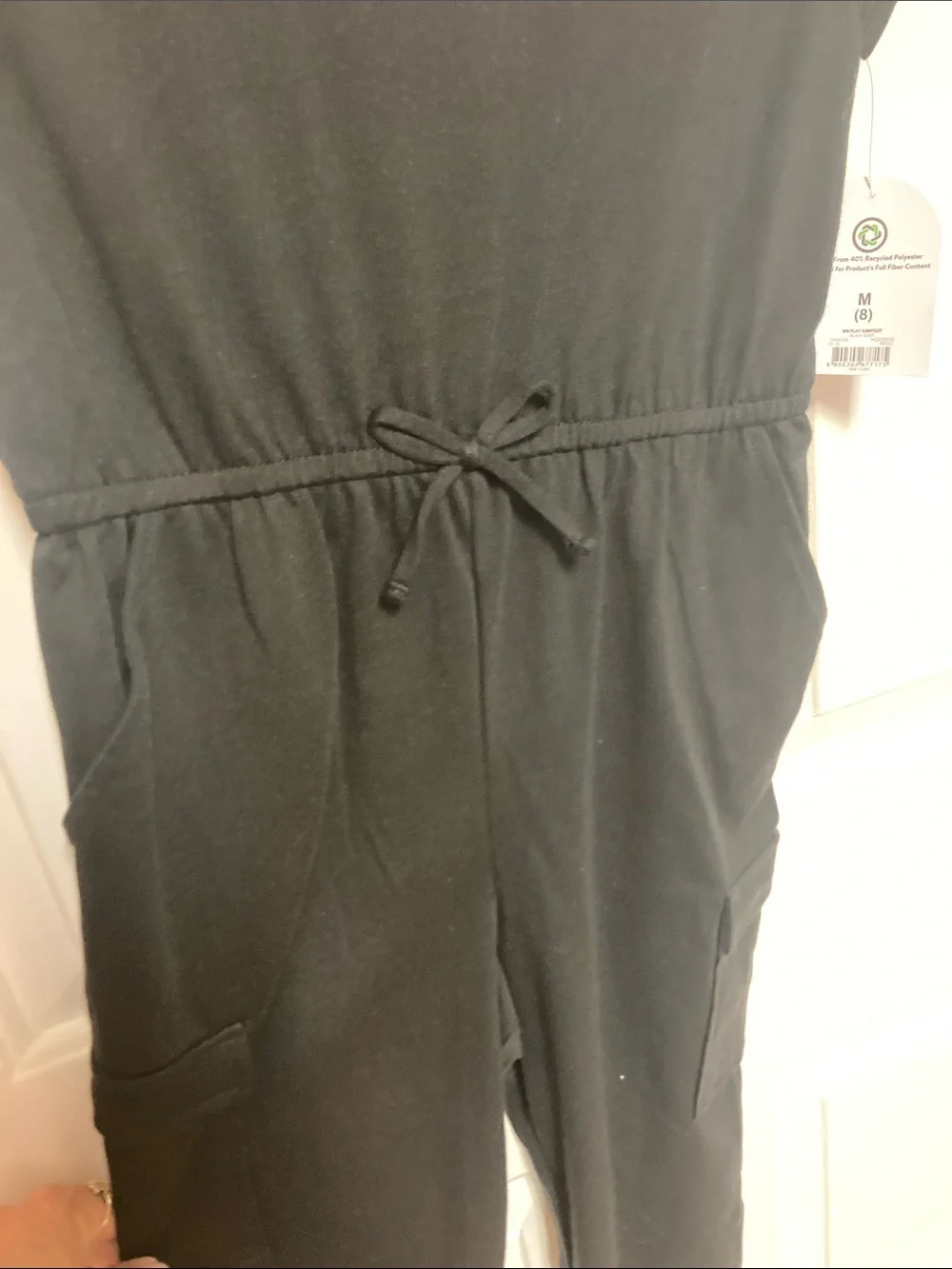 wonder nation Black Short-Sleeve Drawstring Waist Jumpsuit